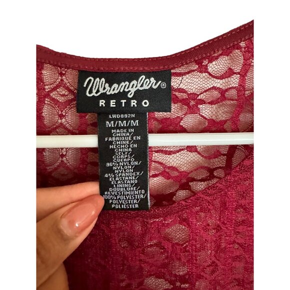 Wrangler Retro Lace Dress Tunic Blouse Fluff‎ Sleeves Maroon Womans Medium - Picture 2 of 6